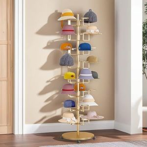 Ticreelor Hat Rack Stand 40-Hooks, Hat Display Stand Metal,Hat Display for Stores， Home or Store of Standing hat Rack(Gold,8th Floor)