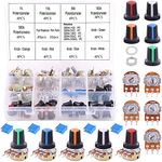 RUNCCI-YUN 25Pcs B1K B10K B50K B100K B500K Ohm Potentiometer Knob Linear Potentiometer 3 Terminal Rotary Potentiometer +5pcs 1Kohm -100Kohm Multiturn Trimmer, for Arduino Raspberry Pi