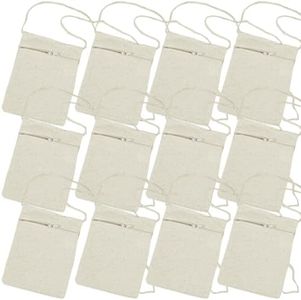 Fun Express Canvas Zipper Pouch 12 Pack - Small Pencil Bag Pouches for Organization & Craft Projects | DIY Embroidery Blanks with Handle for Kids & Adults | Bulk Cotton Fabric Storage Bags