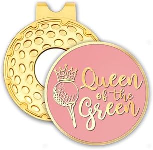 rofiowa Queen of The Green Pink Gold Golf Ball Marker with Hat Clip, Funny Golf Accessories for Women, Christmas Mother's Day Birthday Gifts for Golf Fan Golfer, Novelty Golf Gifts for Her