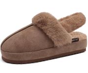 ONCAI Womens Fuzzy House Slippers Woman Fluff Slipper Ladies Orthopedic Warm Cozy Furry Comfy Bedroom Arch Support Women's Slipers Shearling Winter Home Orthotic Plantar Indoor Outdoor Tan Size 4