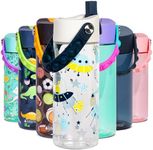 Elemental Leak Proof Water Bottles for Kids - Splash Kids Water Bottle for School with Pop-it Handle - BPA Free Tritan Plastic Reusable Water Bottle with Straw - Alien Invasion - 18oz