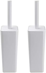 Topsky Toilet Brush and Holder Set, White Toilet Brush, Toilet Brush Holder, Toilet Bowl Brush and Holder, Toilet Brushes for Bathroom, Compact Toilet Bowl Cleaner Brush with Storage (2*Square)