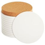 Round Unglazed Ceramic Tiles with Cork for Crafts DIY Coasters (White 4 In 24 Pieces)