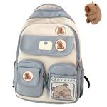Capybara Backpack For School, Cute Preppy Aesthetic Y2k Backpack With Kawaii Pin And Accessories For Girls (Blue)