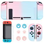 DLseego Protective Case for Switch and Joy Con Controllers Dockable Slim Cover with 2PC Glass Screen Protector and 6 Cute Cats Claw Thumb Grip Caps – Pink and Blue