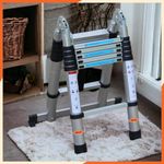 Prime 12.5ft Portable & Extendable A-Shaped 2 in 1 Multipurpose Telescopic Foldable Aluminium Ladder | Ultra-Stable | for Household & Outdoor | with Stabilizer Bar & Safe Locking Hinges | (1.9M+1.9M)