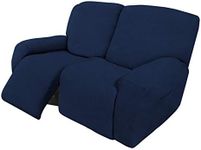 Easy-Going 6 Pieces Recliner Loveseat Stretch Sofa Slipcover Sofa Cover Furniture Protector Couch Soft with Elastic Bottom Kids, Spandex Jacquard Fabric Small Checks Navy