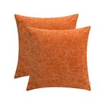 CaliTime Pack of 2 Cozy Throw Pillow Covers Cases for Couch Sofa Home Decoration Solid Dyed Soft Chenille 20 X 20 Inches Burnt Orange