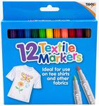 Tiger Textile Fabric Markers - Pack of 12 Pens Assorted Colours - Ideal for T-Shirts, Bags, Trainers, Clothes, Soft Toys