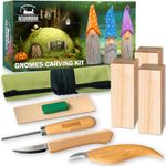 Wood Carving Kit for Beginners - Gnomes Whittling Set with Stainless Steel Sloyd Carving Knife, Chip Knife, V-profile Chisel, Linden Blocks & Storage Organizer - Woodworking Tool Kit for Kids & Adults