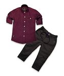 BRUCEWANE Kids Cotton Shirt And Trouser Combo Set (7 Years-8 Years, Wine Shirt And Black Pant)