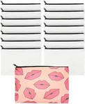 Blank Sublimation Canvas Bags, DIY Cosmetic Zipper Pouch Set (10 x 7 Inches, 15 Pieces)