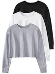 Cosy Pyro 3-Pack Womens Long Sleeve Crop Tops Athletic Casual Cropped Cotton Workout Sweatshirt with Thumb Hole Black/White/Gray S