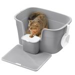 Feandrea Cat Litter Box, Extra Large Litter Box with Hide Sides, Includes Litter Catcher Board, Storage Box, Scoop, for Large Cats, Dove Grey PPT003G01