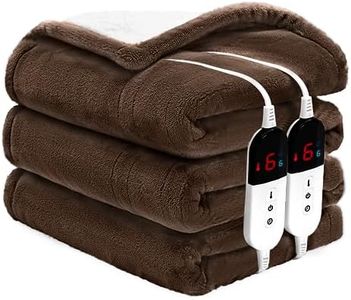 BENFOX Premium Heated Blanket Queen Size 84"×90" - Super Soft Electric Blanket, 6 Heating Levels Dual Control & Fast Heating Flannel Blanket for Couch & Bed-Auto Shut-Off/Machine Washable（Brwon）