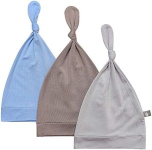 KYTE BABY Rayon Made from Bamboo Baby Beanie Soft Knotted Caps, 3 Pack (6-12 Months, Sky/Storm/Clay)