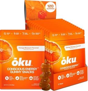 ōku Energy Chews - Energy Gummies w/Natural Caffeine from Green Tea | Yerba Mate, Coconut Water for Hydration, 4g Vegan Fiber Gummy, Non-GMO | Running, Cycling, On-The-Go Snacks, Orange (12-Pack)