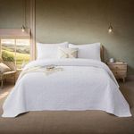 Brandream White Quilts Cotton Queen Size Farmhouse Matelasse Bedding Set Elegant Stitching Bedspread Coverlet Set 3-Piece
