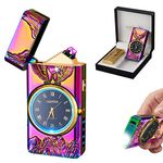 RSBYE Dual Arc Lighter, Electric Lighter, Plasma Lighter,USB Rechargeable Lighter with Battery Display,Cool Lighter with Clock & Flashlight,Unique Gift for Men and Women (Colorful)