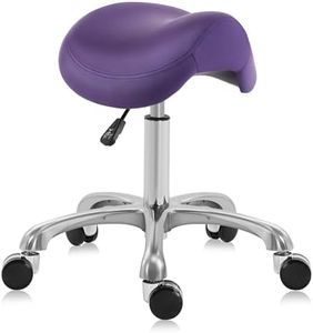 DR.LOMILOMI Ergonomic Saddle Stool Adjustable Pneumatic Swivel Rolling Saddle Seat Stool with Wheels for Medical Hygienic SPA Massage Salon Home and Office 506 Haku (English Violet)