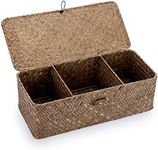 Hipiwe Storage Basket with Lid 3 Compartment Toilet Tank Toilet Paper Basket Holder Handwoven Wicker Basket Home Organizer Bin for Shelves Bathroom Closets Kitchen, Coffee