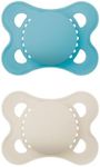 Mam Set of 2 Original Pure Dummies Made from Mam SkinSoft Silicone, with Dummy Box, Tooth-Friendly, Made of Sustainable and Organic Renewable Material, 0–6 Months, Blue/Beige