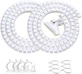 118" White Cable Management Zipper Tubes, Power Cord Organizer Protectors for Pets, 2 Pack VIWIEU Cable Bundler with Free Electrical Cable Clips and Zip Ties, Computer Under Desk Wire Holder Solutions