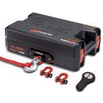 RUGCEL WINCH 12V DC Electric Portable Utility Winch 4500lb/2041kg Single Line Pull with Steel Mounting Plate, Integrated Hawse Fairlead and Synthetic Rope,Infrared Remote Control