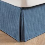 MIYE Pleated Waffle Weave Bed Skirt, Tailored Dust Ruffle 22 Inch Drop Easy Fit, Machine Washable (Blue,Cal King - 22" Drop)