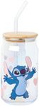 Silver Buffalo Disney Lilo and Stitch Featuring Angel Valentine's Day Couple 2 Pack Iridescent Glass Jar Tumbler with Bamboo Lid and Glass Straw, 16 Ounces