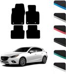 GCM - Car Floor Mats for Mazda 3 2019 To Present Full Coverage Floor Protection - Anti Slip & Fit Rubber Car Mats with Clips Easy to Clean Heavy Duty for All-Weather (Blue Edging, Carpat)
