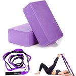 AJRO DEAL Yoga Belt/Strap with 8 Loop & High Density Yoga EVA FOAM Brick/Blocks for Back Support Bend, Yoga Session, Meditation, Improve Strength, Balance And Flexibility For Women's