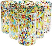 Okuna Outpost 6-Pack Hand Blown Mexican Glassware, Confetti Rock Glasses for Whiskey, Juice, Beverages, Beer, Cocktails, Heavy Duty and Reusable (Colorful Design, 14 oz Capacity)