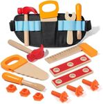 Popsunny Montesorri Wooden Tool Set for Toddlers Aged 3 4 5, Kids Construction Toy with Worker Belt Bag, Educational Pretend Play Kit for Boys Girls Birthday Gift