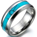 JewelryWe 8mm Comfort Fit Noble Tungsten Ring with Synthetic Turquoise Inlay Mens Anniversary/Engagement/Wedding Band (Size W)