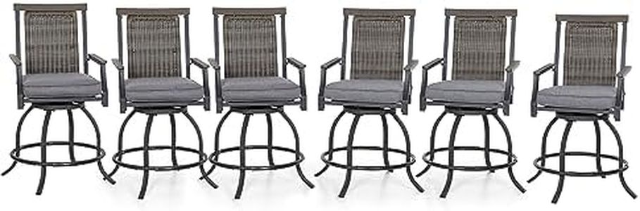 PHI VILLA Outdoor Swivel Counter Height Stool Set of 6, High Patio Bar Chairs(24" Seat Height) with Cushion,Rattan Backrest and 360 Degree Swivel,Patio High Dining Set for Lawn,Swimming Pool,Home