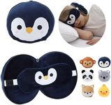 ecoZen Lifestyle Travel Pillow Set with Eye Mask - Comfort for Traveling Kids - Soft and Supportive Neck Pillow, Perfect for Plane, Car, or Train Journeys - Penguin Design