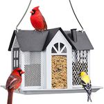 Kingsyard Bird Feeder House for Outside, Metal Mesh Wild Bird Feeder with Triple Feeders for Finch Cardinal Chickadee, Large Capacity, Weatherproof and Durable, Black Roof