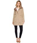 Cole Haan Women's Single Breasted Packable Rain Jacket with Removable Hood, Champagne S