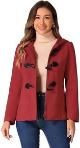 Allegra K Women's Casual Winter Outwear Hooded Button Toggle Pea Coat Red Medium