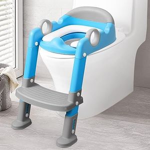 Potty Training Toilet Seat with Step Stool Ladder for Kids and Toddler,Wiifo Sturdy Potty Ladder with Soft Padded Cushion for Boys and Girls,Toddler Toilet Training Seat Chair(Grey Blue)