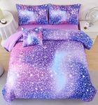 RYNGHIPY 6Pcs Girls Bedding Set Twin Size Purple Rainbow Comforter Set for Kids Teens Girls Glitter Bed in a Bag Lightweight Fluffy