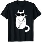 Funny Cat Wearing Sunglasses Playing Clarinet Musician T-Shirt