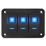 DaierTek Marine Switch Panel Waterproof 12V 3 Gang Rocker Switch Panel Blue LED Light Toggle Switch Aluminum Panel Pre-Wired for Car Truck Boat RV UTV ATV RZR