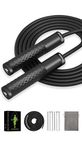 BURNCALO Weighted Jump Rope for Fitness, Skipping Rope for Men Women, Metal Heavy Handles, Ball bearings, Adjustable Length PVC Cord and Cotton Rope, Endurance Training Fitness Exercise Workout (Black)