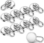 FINDMAG Strong Magnets Heavy Duty with Hooks, 150LBS+ Neodymium Magnetic Hooks with Swivel Carabiner, Magnetic Carabiner Hook for Hanging, Ideal for Cruise Cabins, Office, Kitchen, RV, 10 Pack, Silver