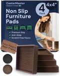 CasterMaster Non Slip Furniture Pads - 4x4 Square Rubber Anti Skid Caster Cups Leg Coasters - Bed Stoppers with Anti-Sliding Floor Grip (Set of 4) - Brown Furniture Pads for Hardwood Floors