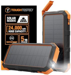 ToughTested 24000mAh Solar Power Bank Portable Charger, Fast Charging External Battery Pack with LED Flashlight, IP66 Waterproof, Dustproof, Shockproof USB-C Power Bank for Camping, Travel & Emergency