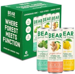 Bear Maple Farms Sparkling Ginseng Tonic | Natural Focus & Clarity from Ginseng | No Caffeine | 5-10 calories per serving | Naturally Sweetened |12oz can - Variety Pack, 6 count
